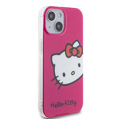 Apple iPhone 15 Kılıf Hello Kitty Orjinal Lisanslı Yazı ve İkonik Logolu Kitty Head Kapak - 13