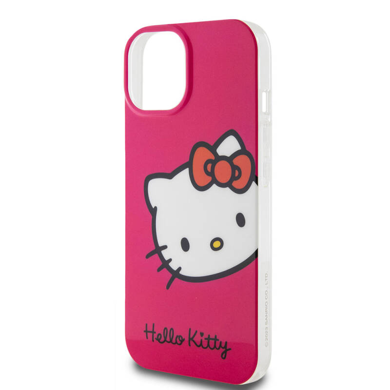 Apple iPhone 15 Kılıf Hello Kitty Orjinal Lisanslı Yazı ve İkonik Logolu Kitty Head Kapak - 15