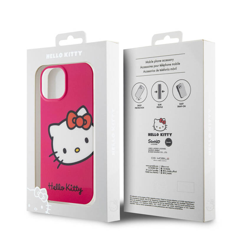 Apple iPhone 15 Kılıf Hello Kitty Orjinal Lisanslı Yazı ve İkonik Logolu Kitty Head Kapak - 17