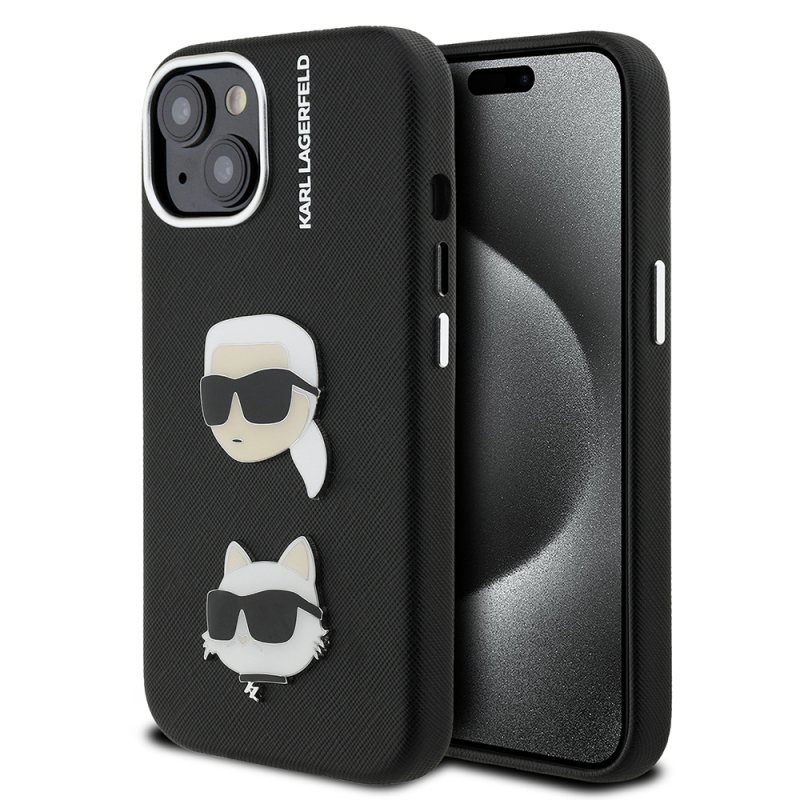 Apple iPhone 15 Kılıf Karl Lagerfeld Orjinal Lisanslı K&C Heads Pin Kapak - 1