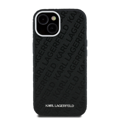 Apple iPhone 15 Kılıf Karl Lagerfeld Orjinal Lisanslı PU Deri Damgalı Metal Yazı Logolu Kapak - 4
