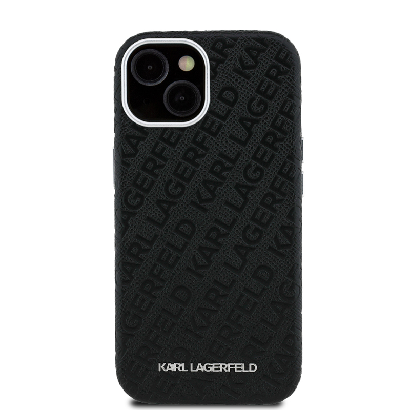 Apple iPhone 15 Kılıf Karl Lagerfeld Orjinal Lisanslı PU Deri Damgalı Metal Yazı Logolu Kapak - 4