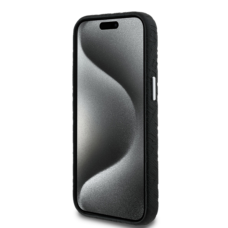 Apple iPhone 15 Kılıf Karl Lagerfeld Orjinal Lisanslı PU Deri Damgalı Metal Yazı Logolu Kapak - 6