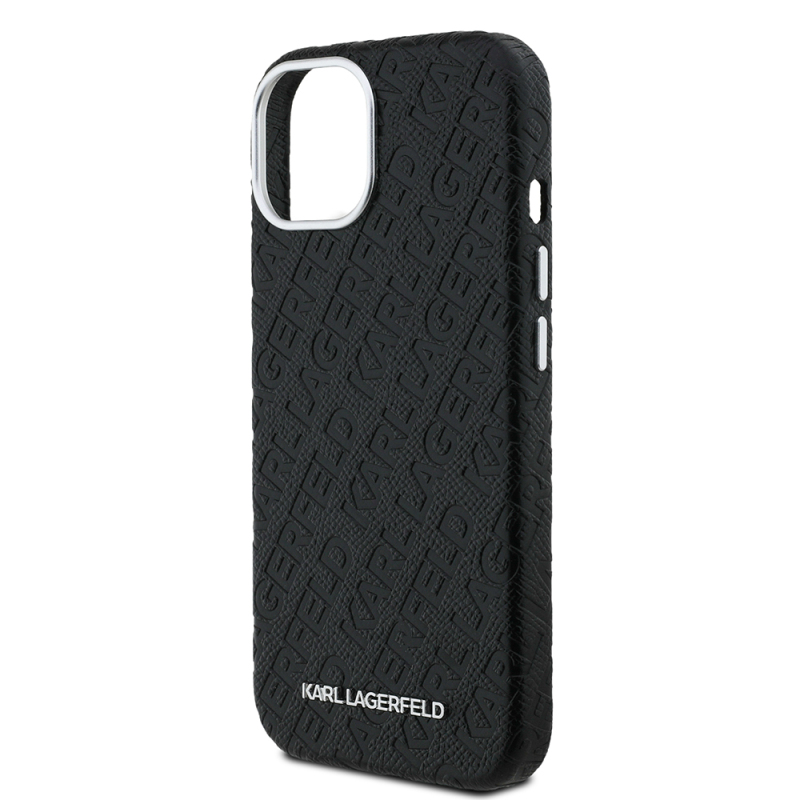 Apple iPhone 15 Kılıf Karl Lagerfeld Orjinal Lisanslı PU Deri Damgalı Metal Yazı Logolu Kapak - 7