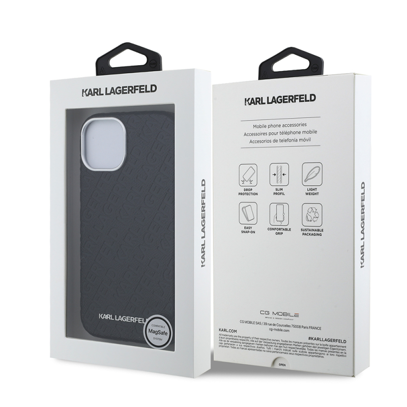 Apple iPhone 15 Kılıf Karl Lagerfeld Orjinal Lisanslı PU Deri Damgalı Metal Yazı Logolu Kapak - 9