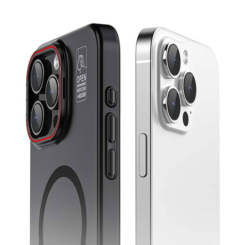 Apple iPhone 15 Kılıf Magsafe Şarj Özellikli Standlı Metal Kamera Çerçeveli Mat Recci Glaze Serisi Kapak - 5