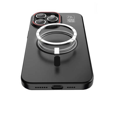 Apple iPhone 15 Kılıf Magsafe Şarj Özellikli Standlı Metal Kamera Çerçeveli Mat Recci Glaze Serisi Kapak - 7