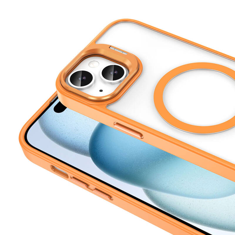 Apple iPhone 15 Kılıf Magsafe Şarj Özellikli Standlı Zore Magsafe Klon Lensli Kapak - 3