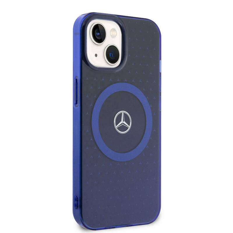 Apple iPhone 15 Kılıf Mercedes Benz Orjinal Lisanslı Magsafe Şarj Özellikli Çift Katmanlı Mavi Yıldız Desenli Kapak - 4