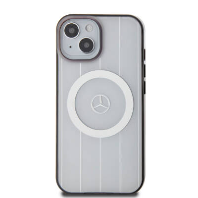 Apple iPhone 15 Kılıf Mercedes Benz Orjinal Lisanslı Magsafe Şarj Özellikli Çift Katmanlı Paralel Çizgi Desenli Kapak - 13