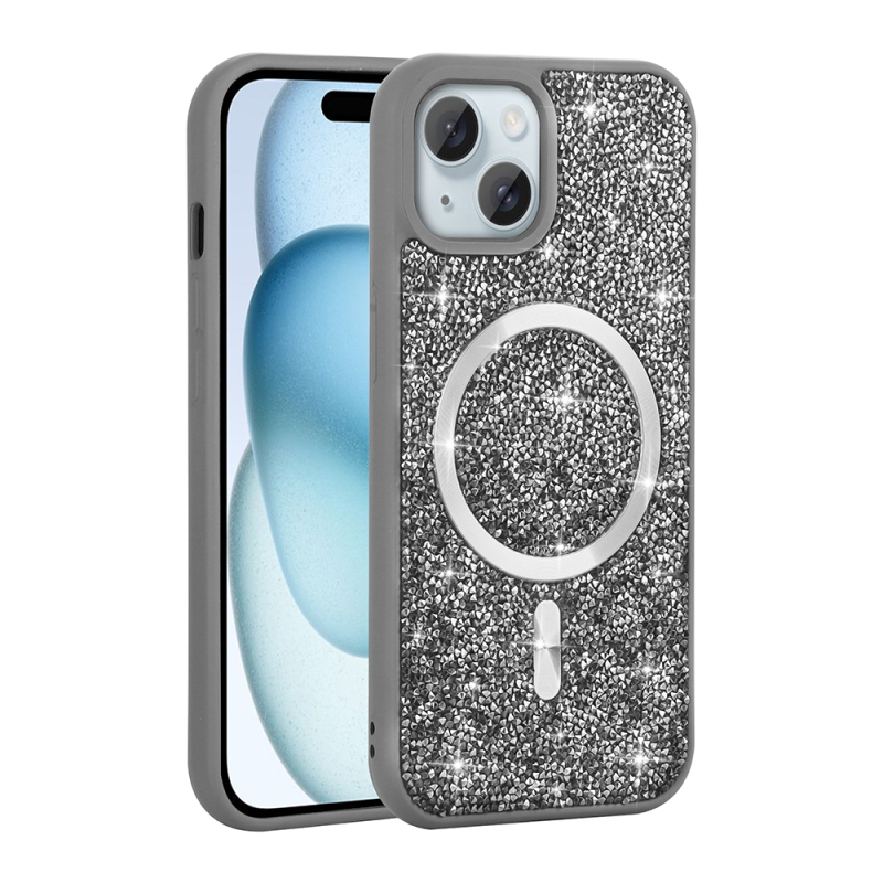 Apple iPhone 15 Kılıf Pırlanta Tasarımlı M-safe Şarj Özellikli Zore Mozaik Silikon Kapak - 7