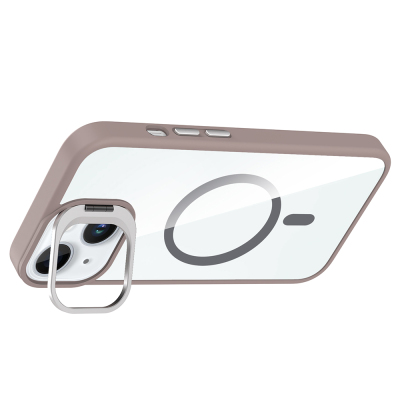 Apple iPhone 15 Kılıf Standlı ve Kamera Lens Hediyeli M-Safe Şarj Özellikli Zore Etro Kapak - 15
