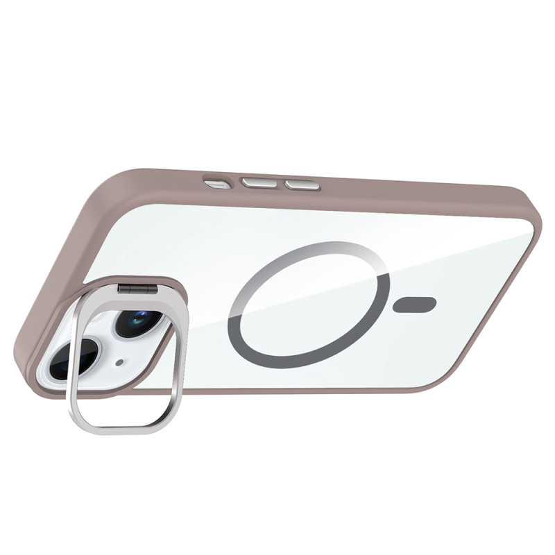 Apple iPhone 15 Kılıf Standlı ve Kamera Lens Hediyeli M-Safe Şarj Özellikli Zore Etro Kapak - 15