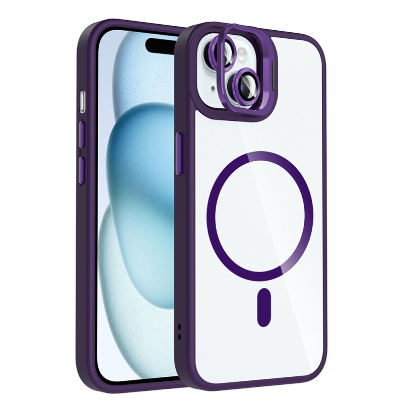 Apple iPhone 15 Kılıf Standlı ve Kamera Lens Hediyeli M-Safe Şarj Özellikli Zore Etro Kapak - 4