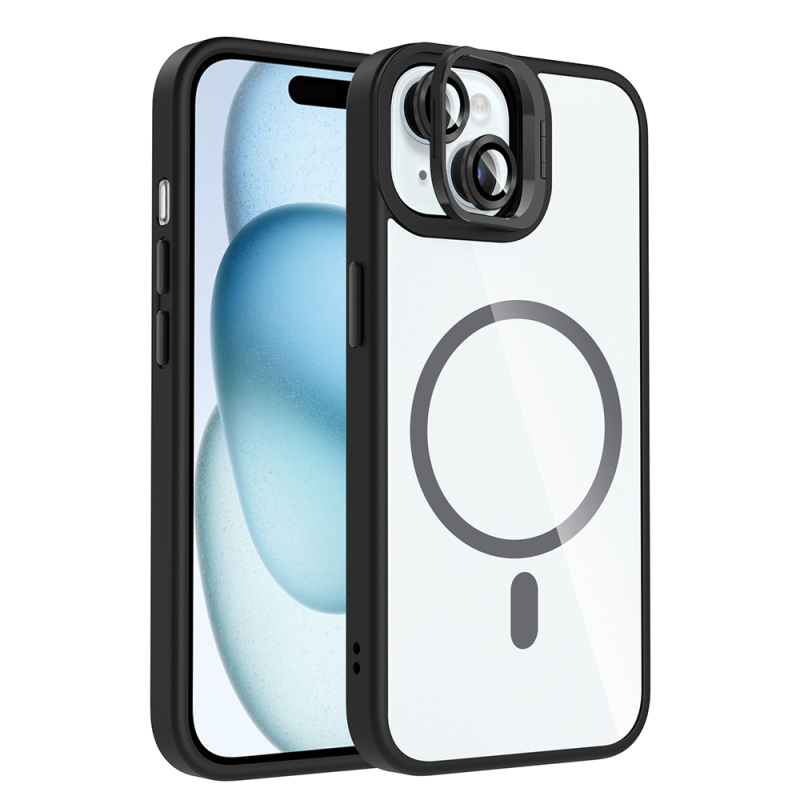 Apple iPhone 15 Kılıf Standlı ve Kamera Lens Hediyeli M-Safe Şarj Özellikli Zore Etro Kapak - 5