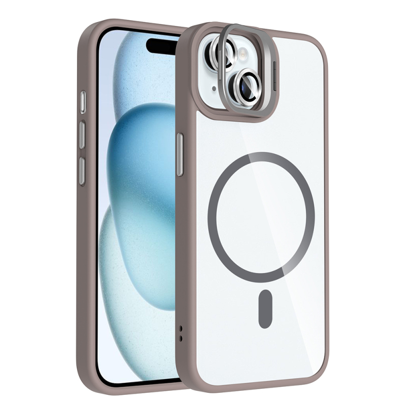 Apple iPhone 15 Kılıf Standlı ve Kamera Lens Hediyeli M-Safe Şarj Özellikli Zore Etro Kapak - 6