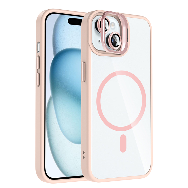 Apple iPhone 15 Kılıf Standlı ve Kamera Lens Hediyeli M-Safe Şarj Özellikli Zore Etro Kapak - 3