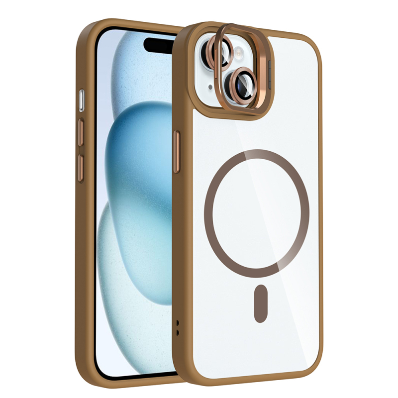 Apple iPhone 15 Kılıf Standlı ve Kamera Lens Hediyeli M-Safe Şarj Özellikli Zore Etro Kapak - 2