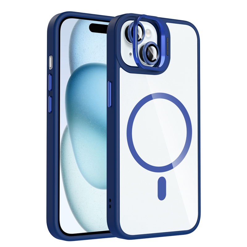 Apple iPhone 15 Kılıf Standlı ve Kamera Lens Hediyeli M-Safe Şarj Özellikli Zore Etro Kapak - 7