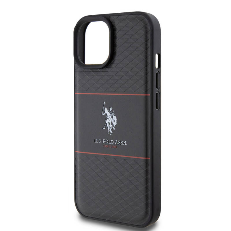 Apple iPhone 15 Kılıf U.S. Polo Assn. Orjinal Lisanslı Deri Şeritli Logo Dizayn Kapak - 13