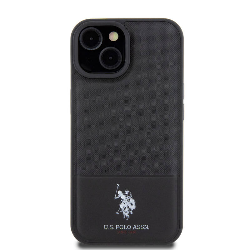 Apple iPhone 15 Kılıf U.S. Polo Assn. Orjinal Lisanslı Suni Deri Arka Yüzey Baskı Logolu Örgü Desenli Kapak - 12