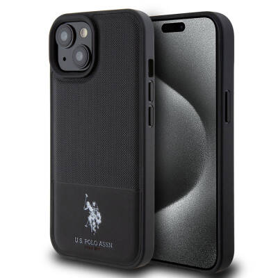 Apple iPhone 15 Kılıf U.S. Polo Assn. Orjinal Lisanslı Suni Deri Arka Yüzey Baskı Logolu Örgü Desenli Kapak - 10