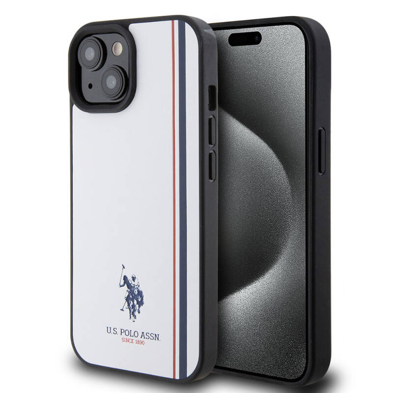 Apple iPhone 15 Kılıf U.S. Polo Assn. Orjinal Lisanslı Üç Renk Şerit Tasarımlı Baskı Logolu Kapak - 1