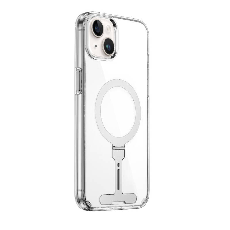 Apple iPhone 15 Kılıf Wiwu FYY-014 Magsafe Şarj Özellikli Alüminyum Alaşım Metal Standlı Şeffaf Kapak - 2
