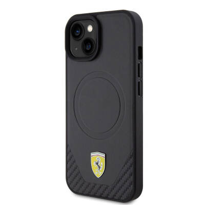 Apple iPhone 15 Plus Case Ferrari Original Licensed PU Carbon Metal Logo Magsafe Charge Feature Cover - 10