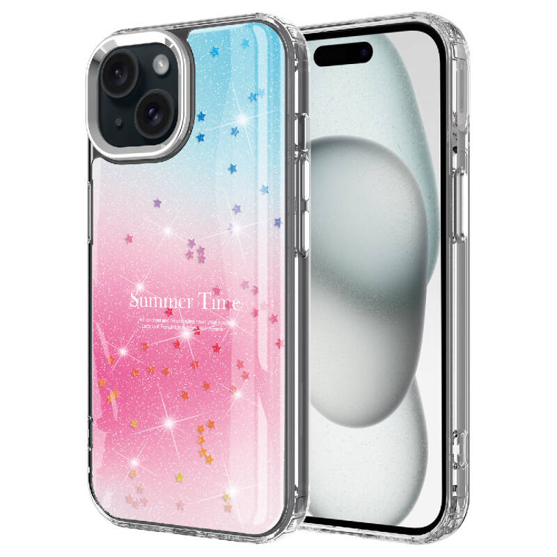 Apple iPhone 15 Plus Case Glitter Patterned Shiny Zore Task Cover - 1