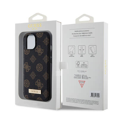 Apple iPhone 15 Plus Case Guess Magsafe Charging Featured PU Leather Patterned Metal Plate Logo Cover - 8