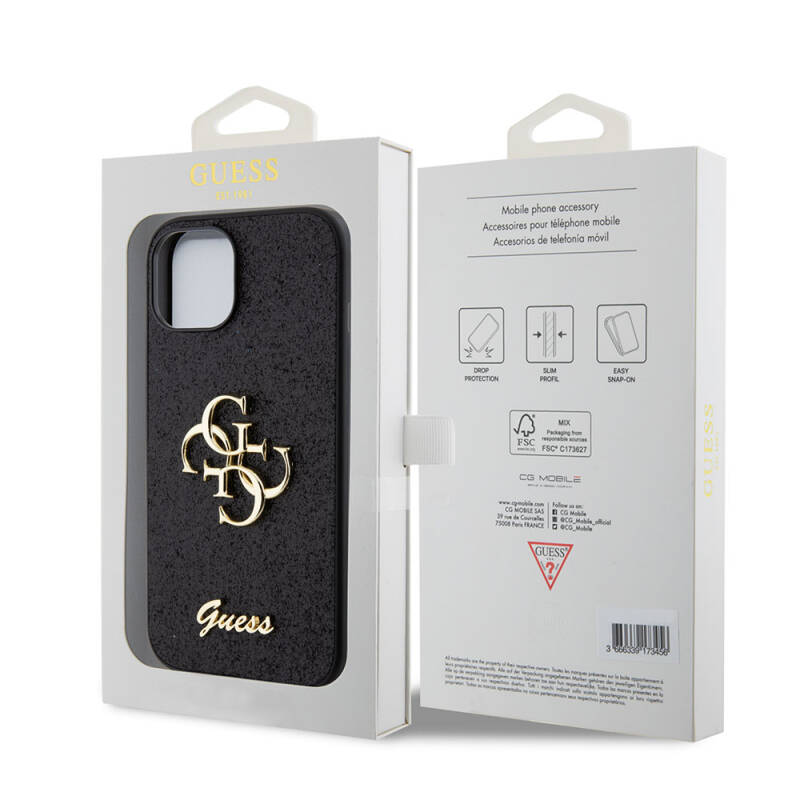 Apple iPhone 15 Plus Case Guess Original Licensed 4G Glitter Cover with Large Metal Logo - 15