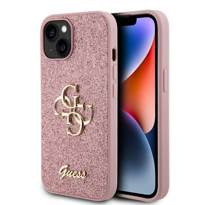 Apple iPhone 15 Plus Case Guess Original Licensed 4G Glitter Cover with Large Metal Logo - 17