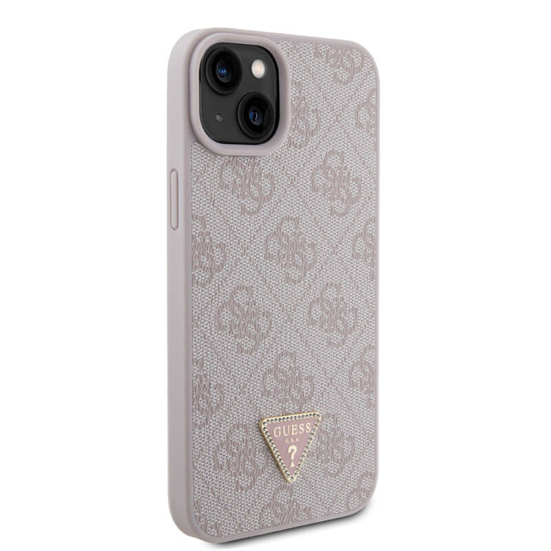 Apple iPhone 15 Plus Case Guess Original Licensed PU Leather Stoned Triangle Logo 4G Patterned Cover - 8