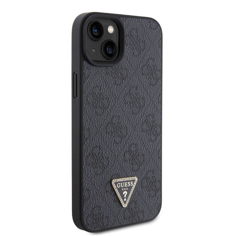 Apple iPhone 15 Plus Case Guess Original Licensed PU Leather Stoned Triangle Logo 4G Patterned Cover - 16