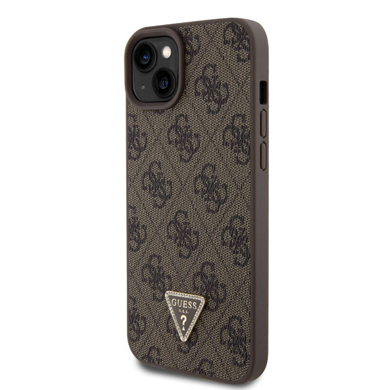 Apple iPhone 15 Plus Case Guess Original Licensed PU Leather Stoned Triangle Logo 4G Patterned Strass Cover - 2