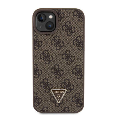 Apple iPhone 15 Plus Case Guess Original Licensed PU Leather Stoned Triangle Logo 4G Patterned Strass Cover - 3