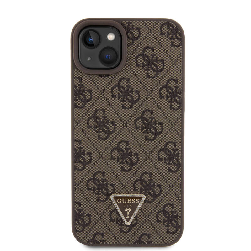 Apple iPhone 15 Plus Case Guess Original Licensed PU Leather Stoned Triangle Logo 4G Patterned Strass Cover - 3