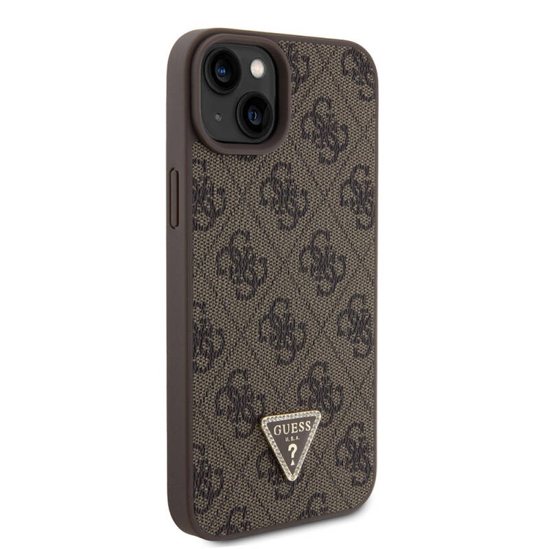 Apple iPhone 15 Plus Case Guess Original Licensed PU Leather Stoned Triangle Logo 4G Patterned Strass Cover - 8