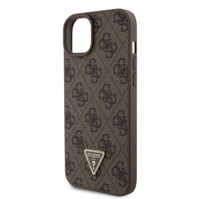 Apple iPhone 15 Plus Case Guess Original Licensed PU Leather Strap Stoned Triangle Logo 4G Patterned Strass Crossbody Cover - 5