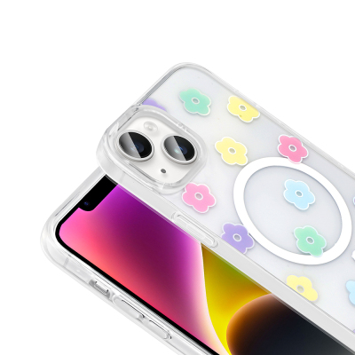 Apple iPhone 15 Plus Case M-Safe Charging Transparent Zore Folk Hard Cover - 12