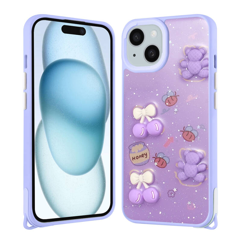 Apple iPhone 15 Plus Case Shining Glitter Relief Figured Zore Cevze Cover - 5