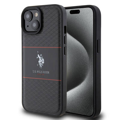 Apple iPhone 15 Plus Case U.S. Polo Assn. Original Licensed Leather Stripe Logo Design Cover - 1