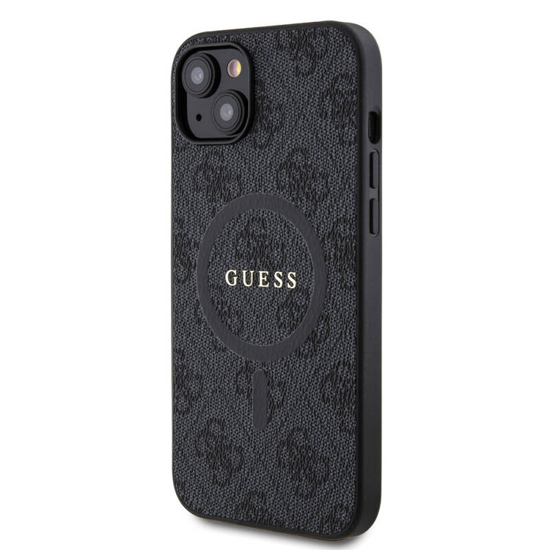 Apple iPhone 15 Plus Guess Original Licensed Magsafe Charging Featured PU Ring 4G Patterned Text Logo Cover - 3