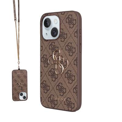 Apple iPhone 15 Plus Kılıf Guess Orjinal Lisanslı PU Deri 4G Büyük Metal Logolu Çapraz Vücut Askılı Kapak - 1
