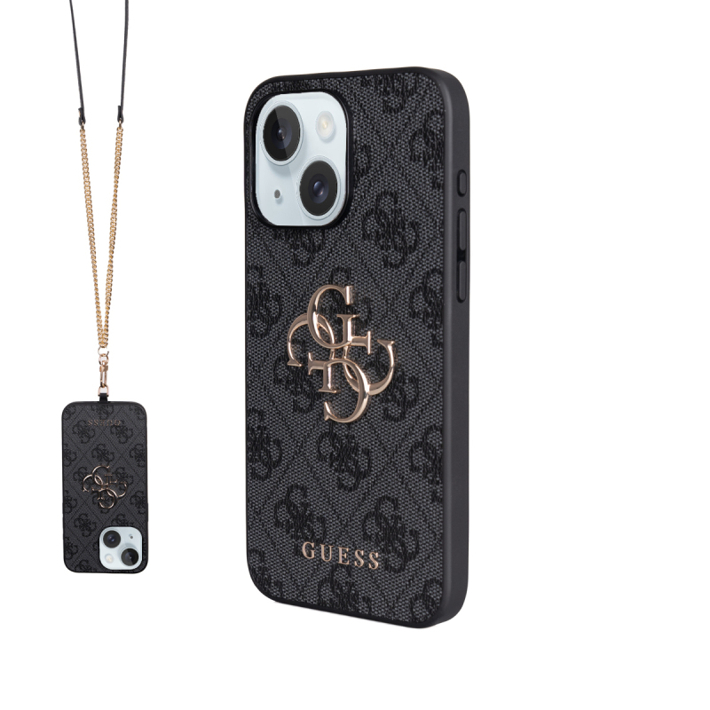 Apple iPhone 15 Plus Kılıf Guess Orjinal Lisanslı PU Deri 4G Büyük Metal Logolu Çapraz Vücut Askılı Kapak - 4