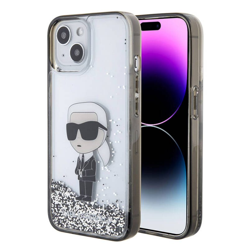 Apple iPhone 15 Plus Kılıf Karl Lagerfeld İkonik Sıvılı Glitter Orjinal Lisanslı Kapak - 1