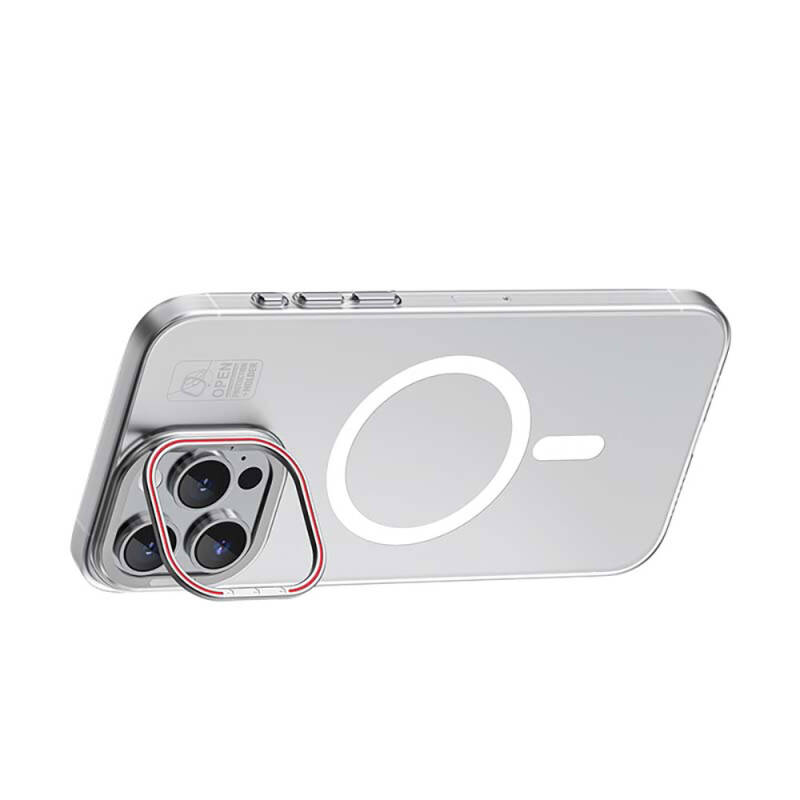 Apple iPhone 15 Plus Kılıf Magsafe Şarj Özellikli Standlı Metal Kamera Çerçeveli Mat Recci Glaze Serisi Kapak - 9
