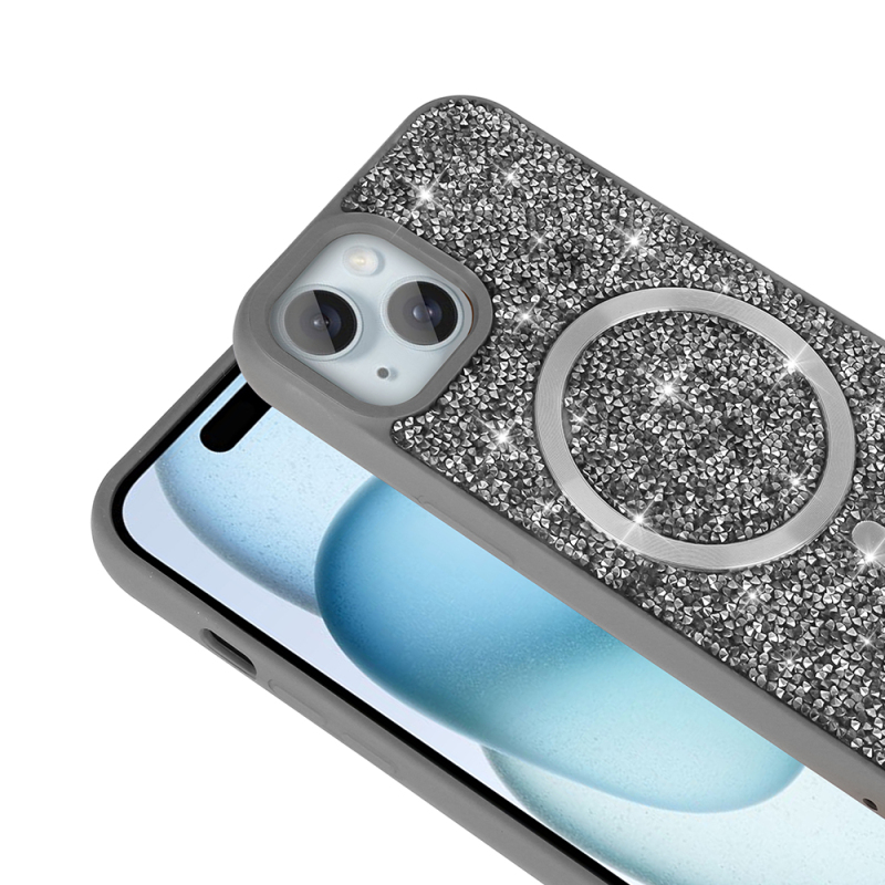 Apple iPhone 15 Plus Kılıf Pırlanta Tasarımlı M-safe Şarj Özellikli Zore Mozaik Silikon Kapak - 10