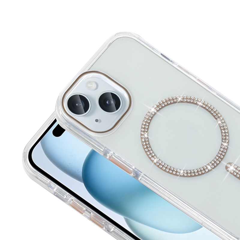 Apple iPhone 15 Plus Kılıf Taşlı Tasarım M-safe Şarj Özellikli Zore Koment Silikon Kapak - 7